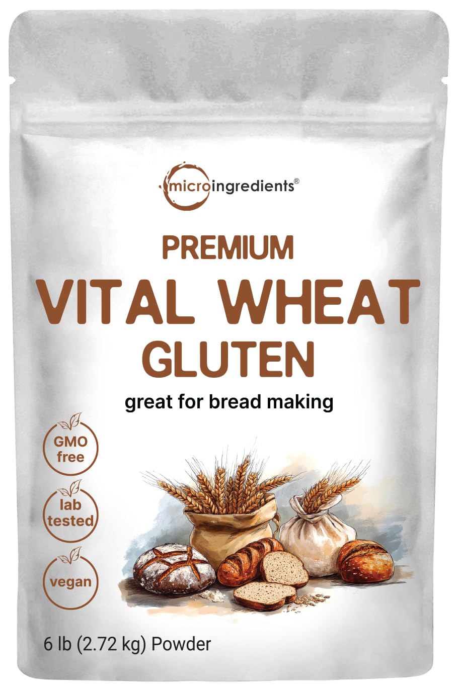 Micro Ingredients Premium Vital Wheat Gluten Powder – 6 lbs, 24g Protein per Serving, Low Carb Baking Flour