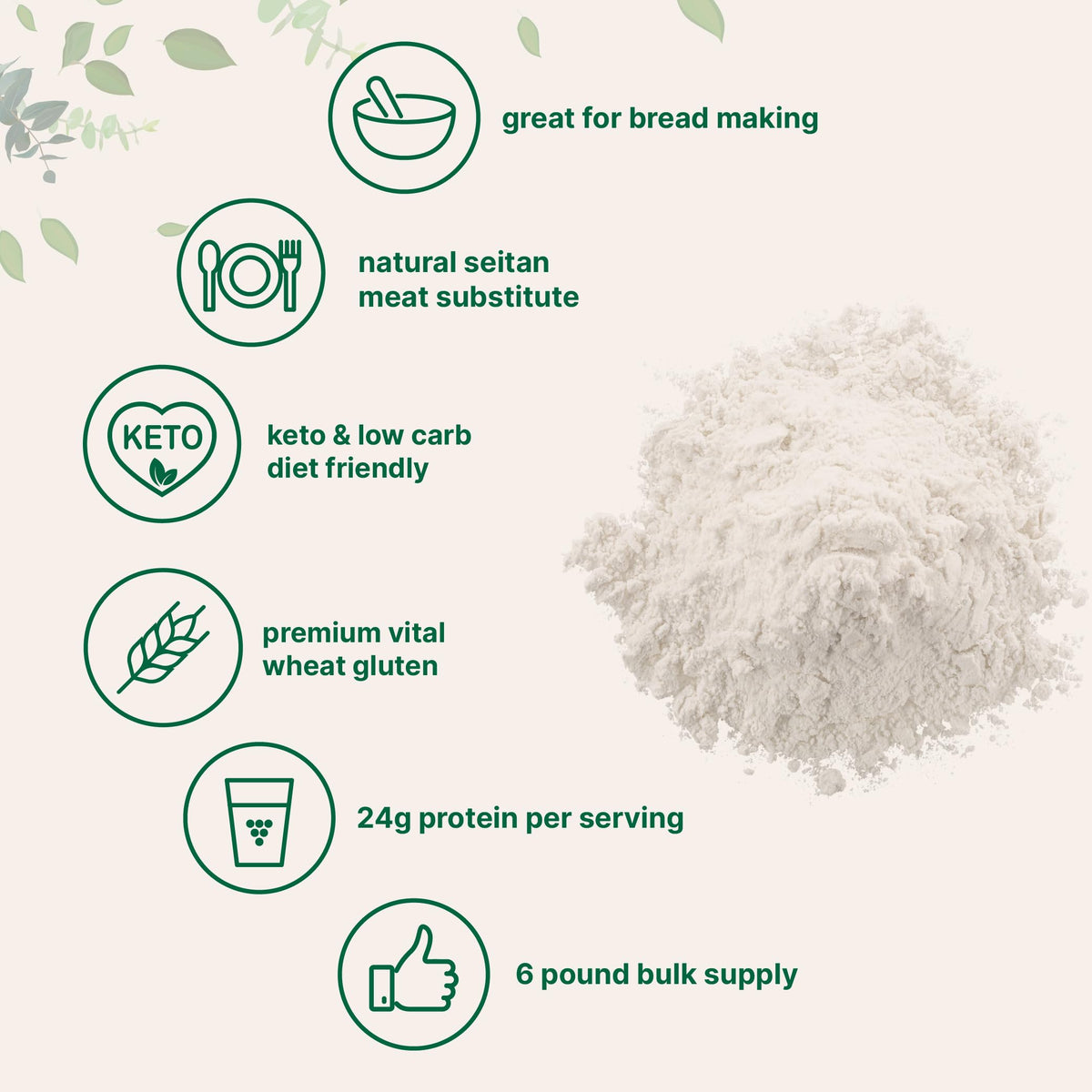 Micro Ingredients Premium Vital Wheat Gluten Powder – 6 lbs, 24g Protein per Serving, Low Carb Baking Flour