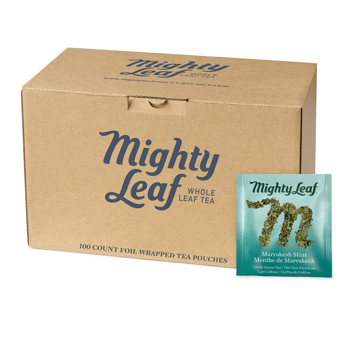 Mighty Leaf Marrakesh Mint Tea – 100 Silken Pouches Foil-Wrapped