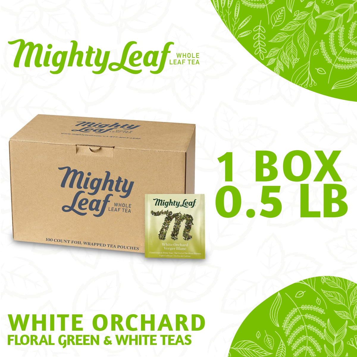 Mighty Leaf White Orchard White Tea – 100 Silken Tea Pouches