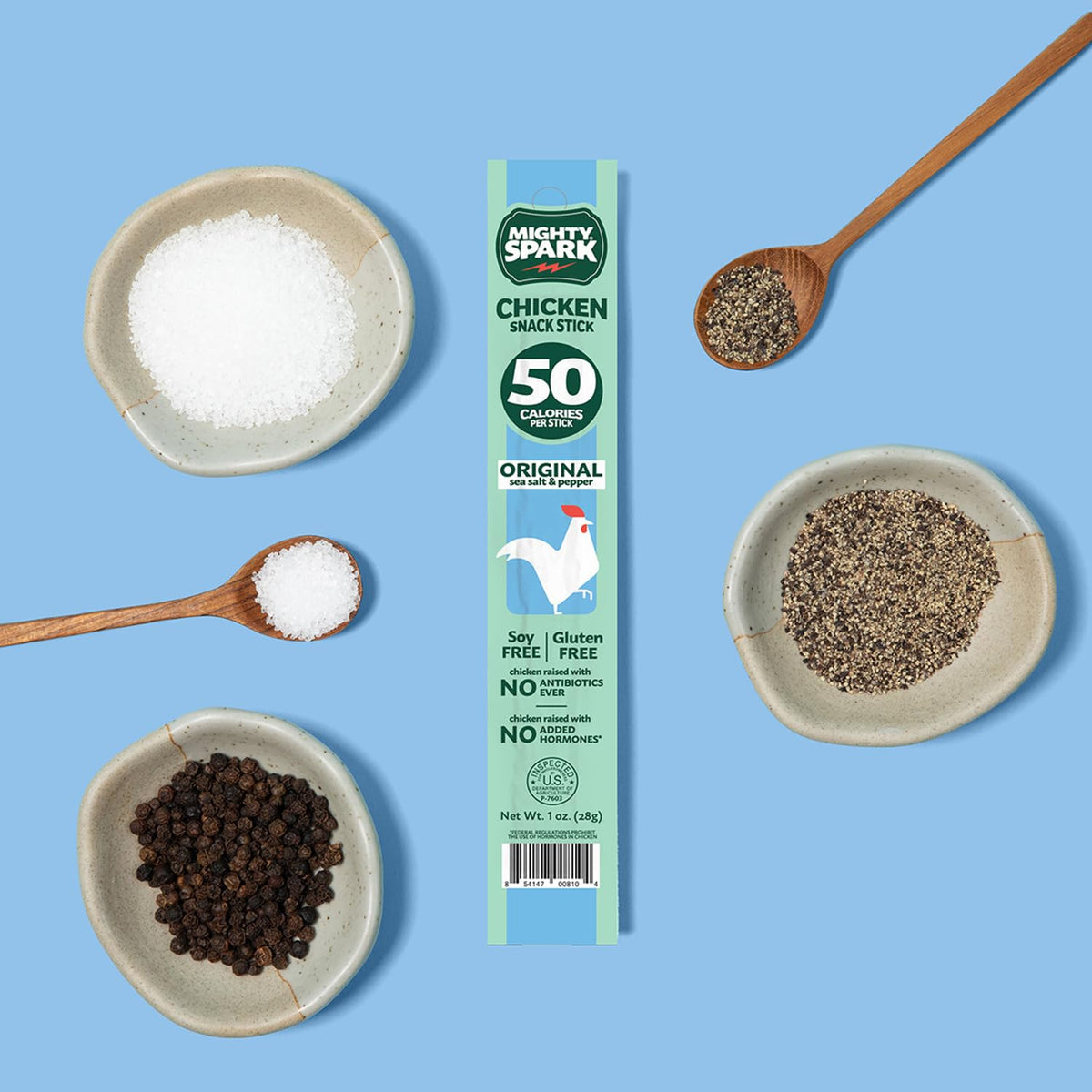 Mighty Spark Chicken Snack Sticks – Original Sea Salt & Pepper | 6g Protein, Gluten Free