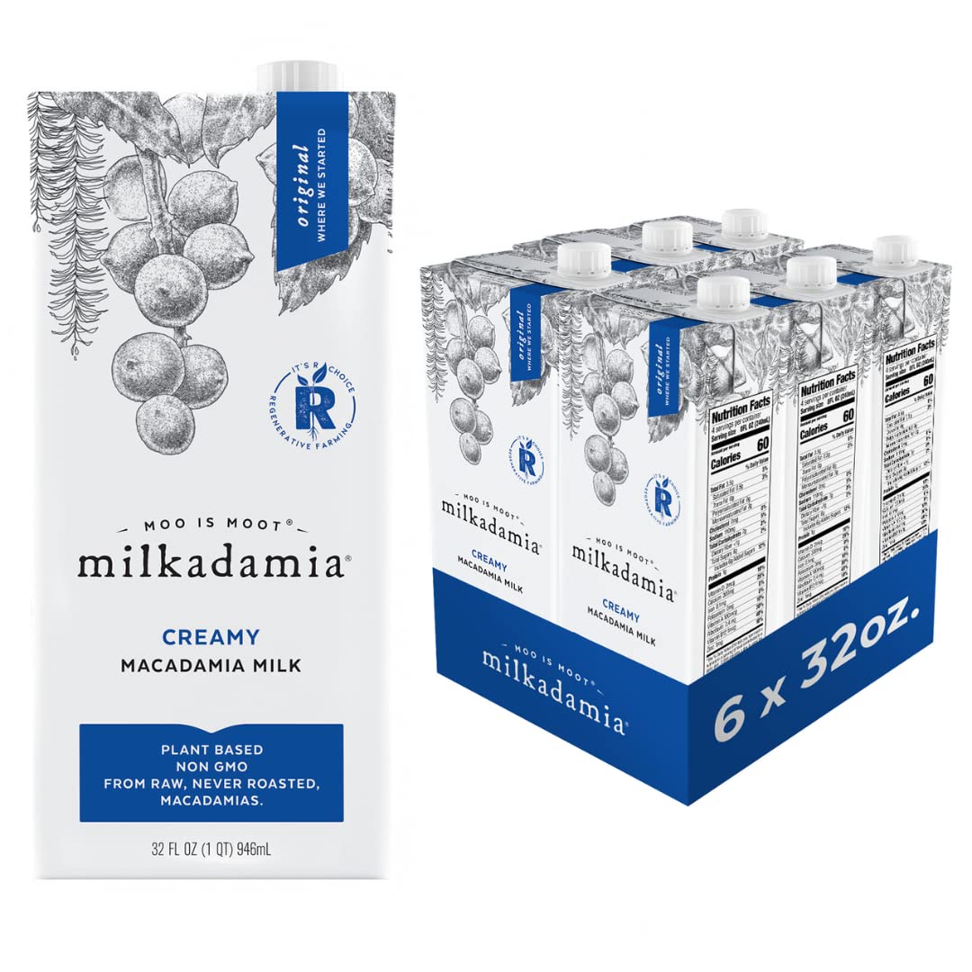Milkadamia Macadamia Milk – Creamy Plant-Based, Lactose-Free, Shelf-Stable (Pack of 6, 32 oz each)