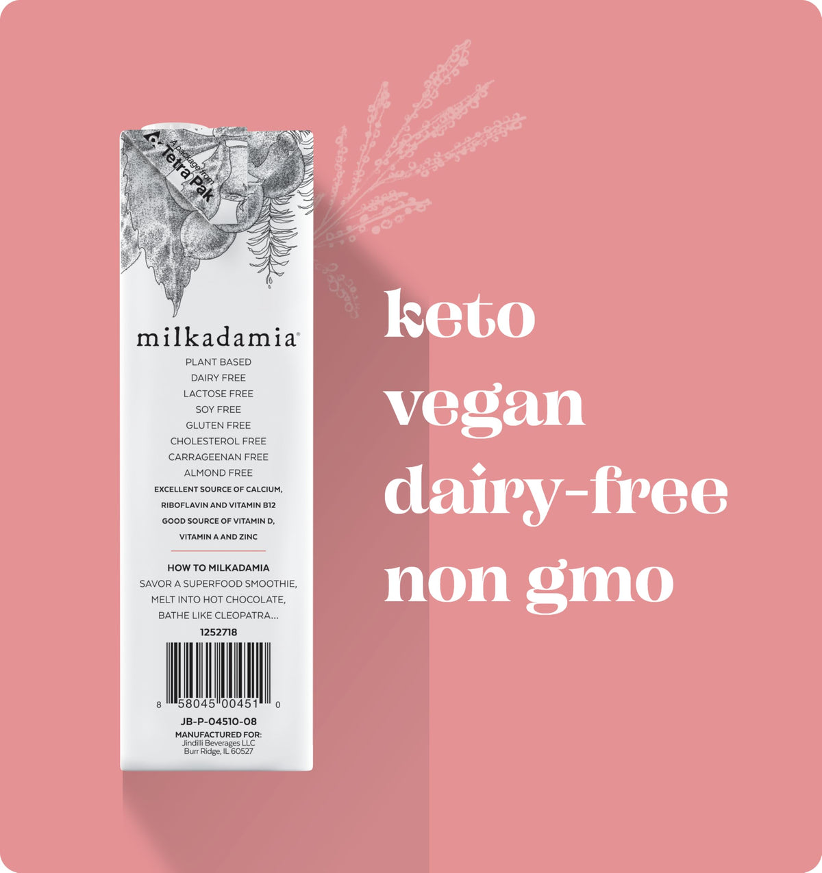 Milkadamia Macadamia Milk - Unsweetened Vanilla - 32 Fl Oz (Pack of 6) - Lactose Free, Vegan, Dairy Free