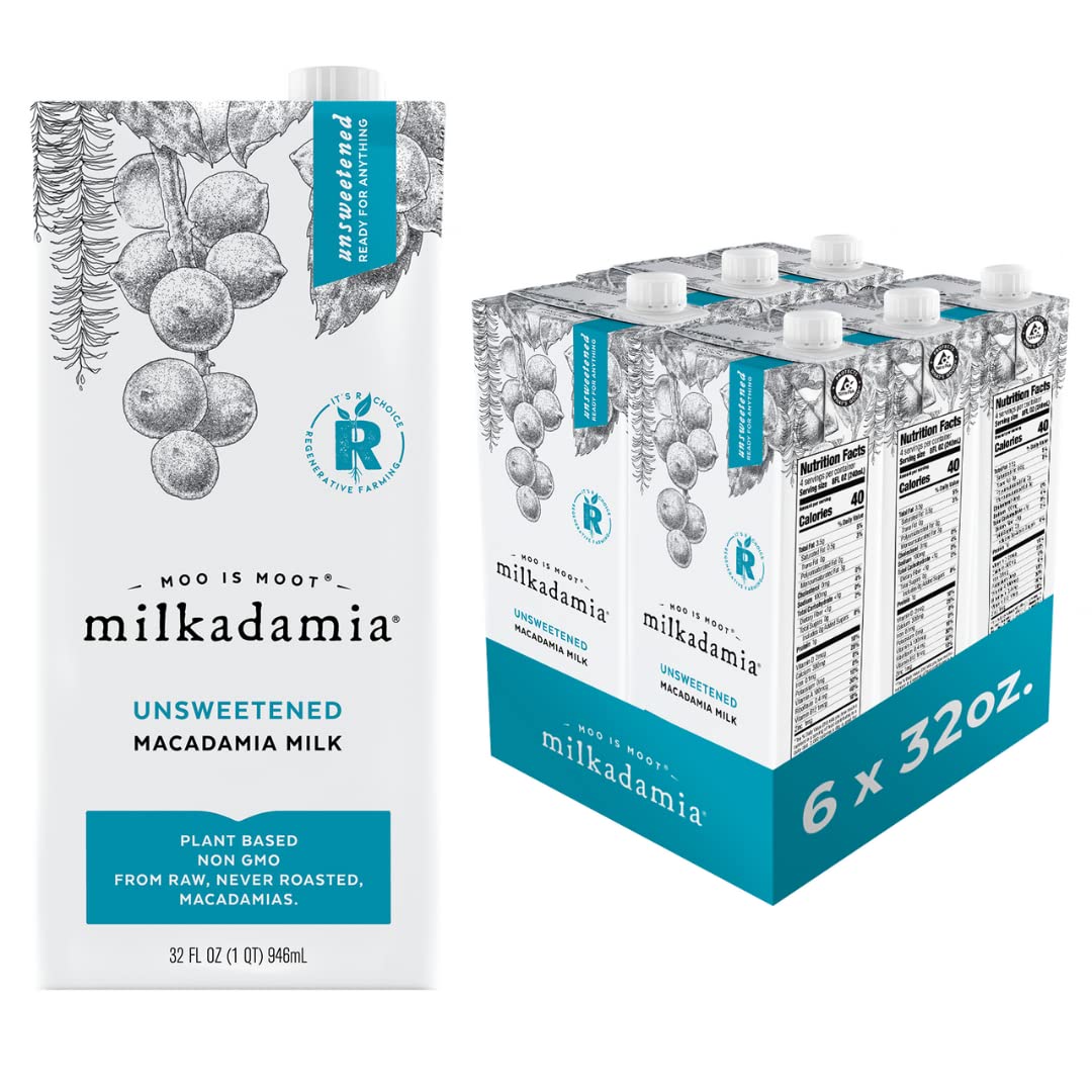 Milkadamia Unsweetened Macadamia Milk 32oz (6 Pack) – Lactose Free, Vegan, Dairy Free, Shelf Stable