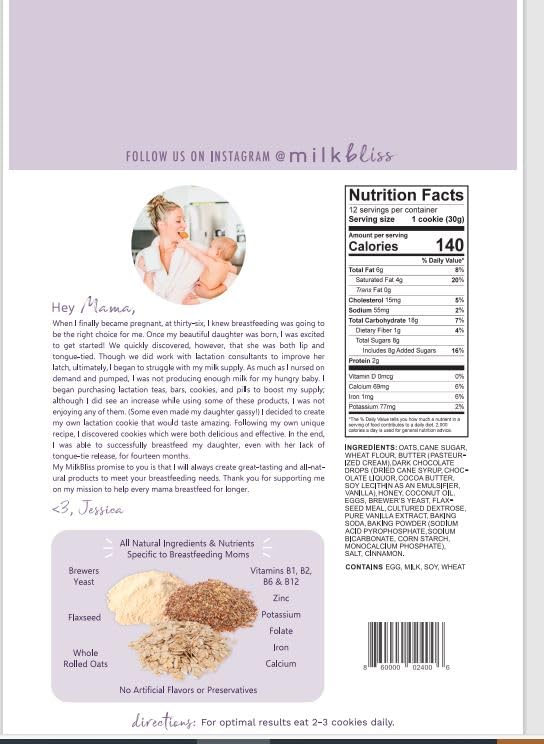MilkBliss Dark Chocolate Chip Oatmeal Lactation Cookies – 12 oz