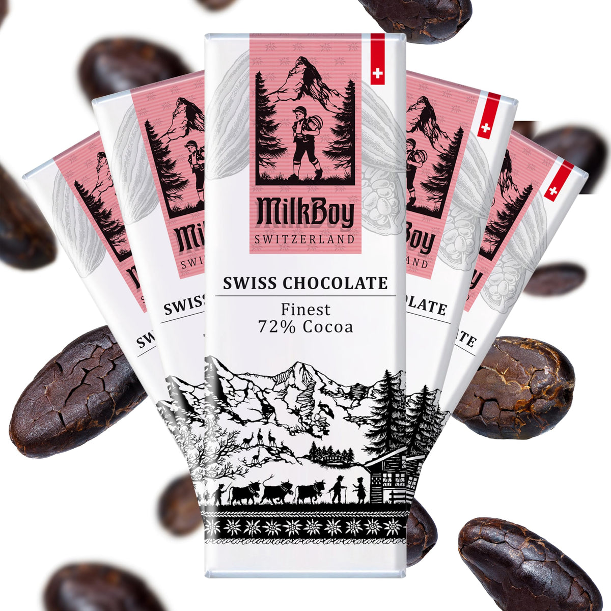 MilkBoy Swiss Chocolates Gourmet Dark Chocolate Bar 72% — 1.4 oz, 10 Pack | Made in Switzerland, Kosher, Vegan, Gluten Free