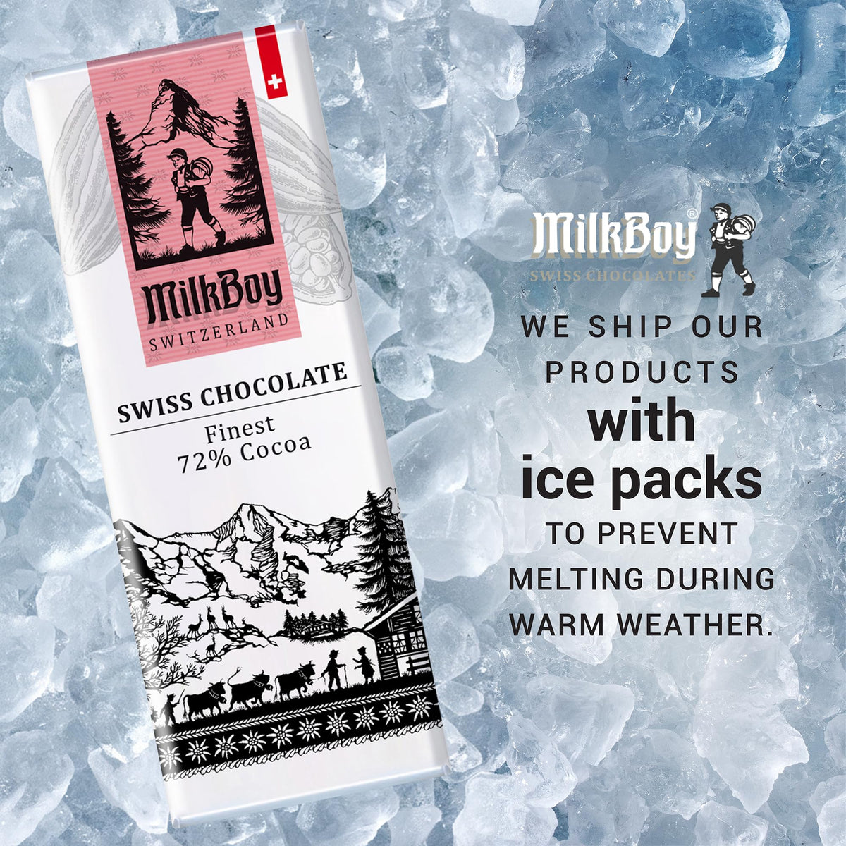 MilkBoy Swiss Chocolates Gourmet Dark Chocolate Bar 72% — 1.4 oz, 10 Pack | Made in Switzerland, Kosher, Vegan, Gluten Free