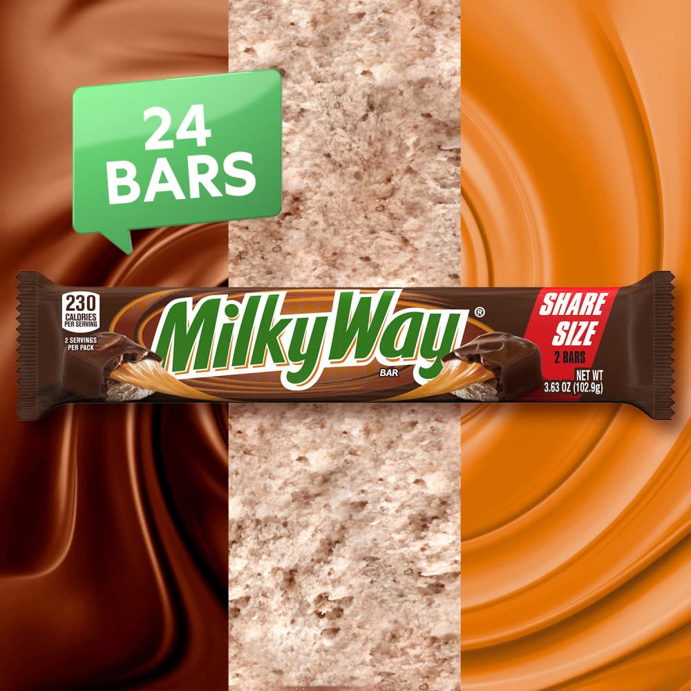 MILKY WAY Share Size Candy Bars – 24-Pack Bulk Box, 3.63 oz Each, Caramel, Nougat & Milk Chocolate