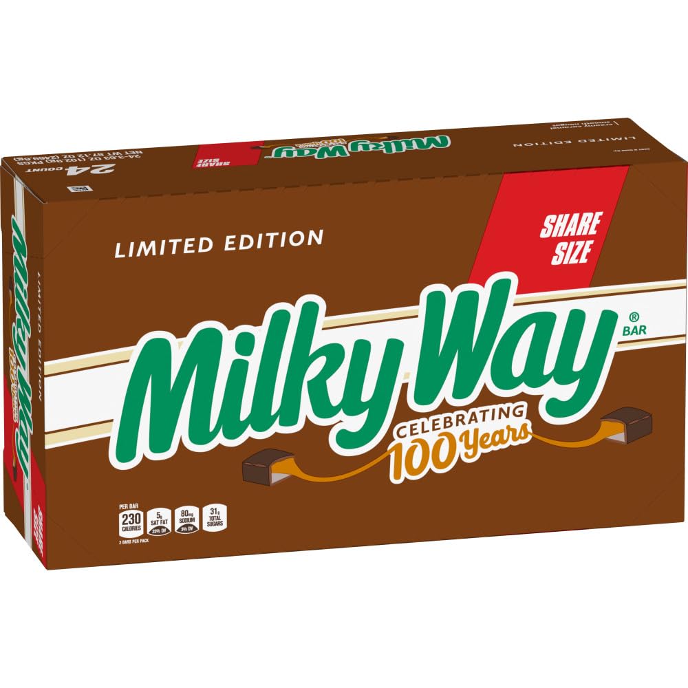 MILKY WAY Share Size Candy Bars – 24-Pack Bulk Box, 3.63 oz Each, Caramel, Nougat & Milk Chocolate