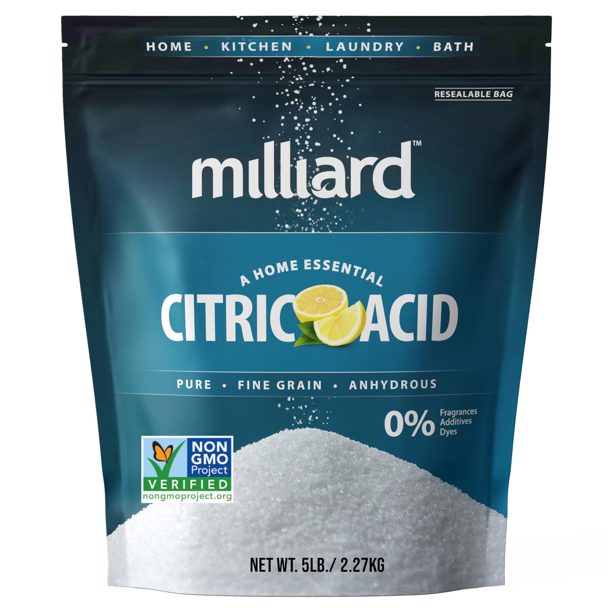 Milliard Citric Acid 5 Pound – Pure Food Grade, Non-GMO Project Verified