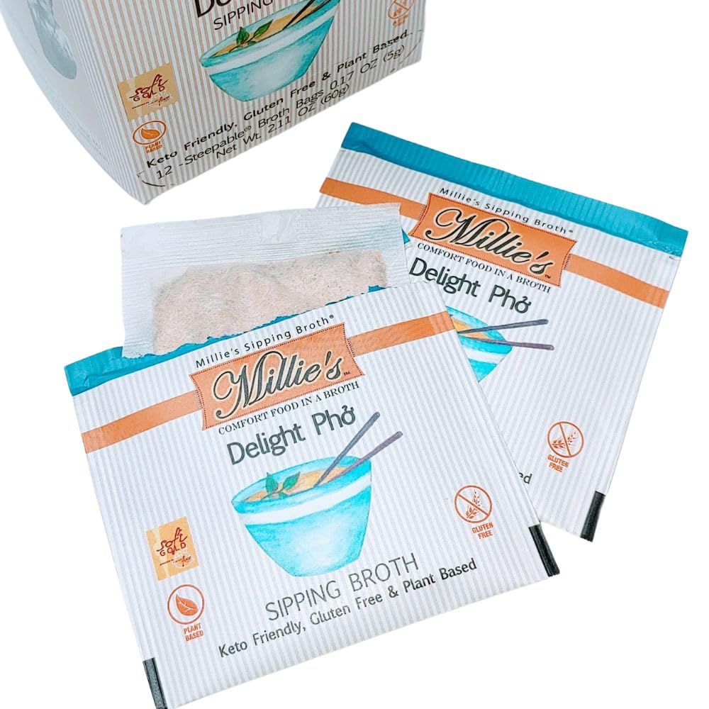 Millie's Sipping Broth – Steepable Veggie Broth with Savory Seasonings | 4 Flavor Set (48 Bags) | Vegan, Keto, Gluten Free
