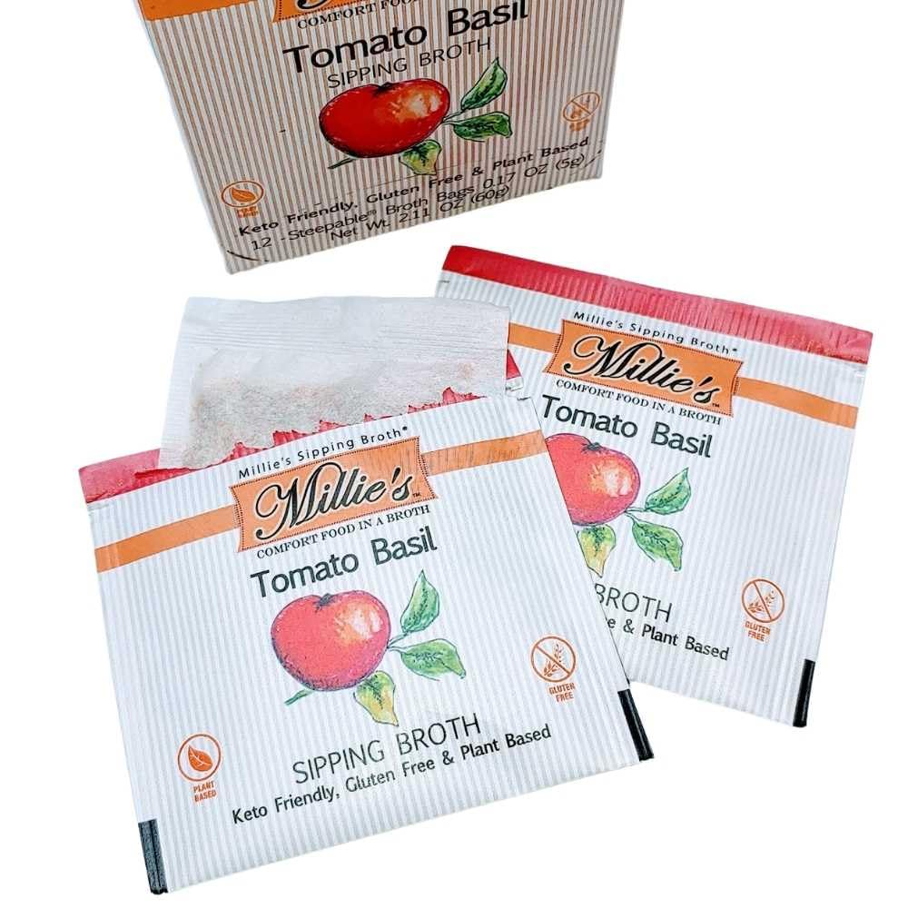 Millie's Sipping Broth – Steepable Veggie Broth with Savory Seasonings | 4 Flavor Set (48 Bags) | Vegan, Keto, Gluten Free