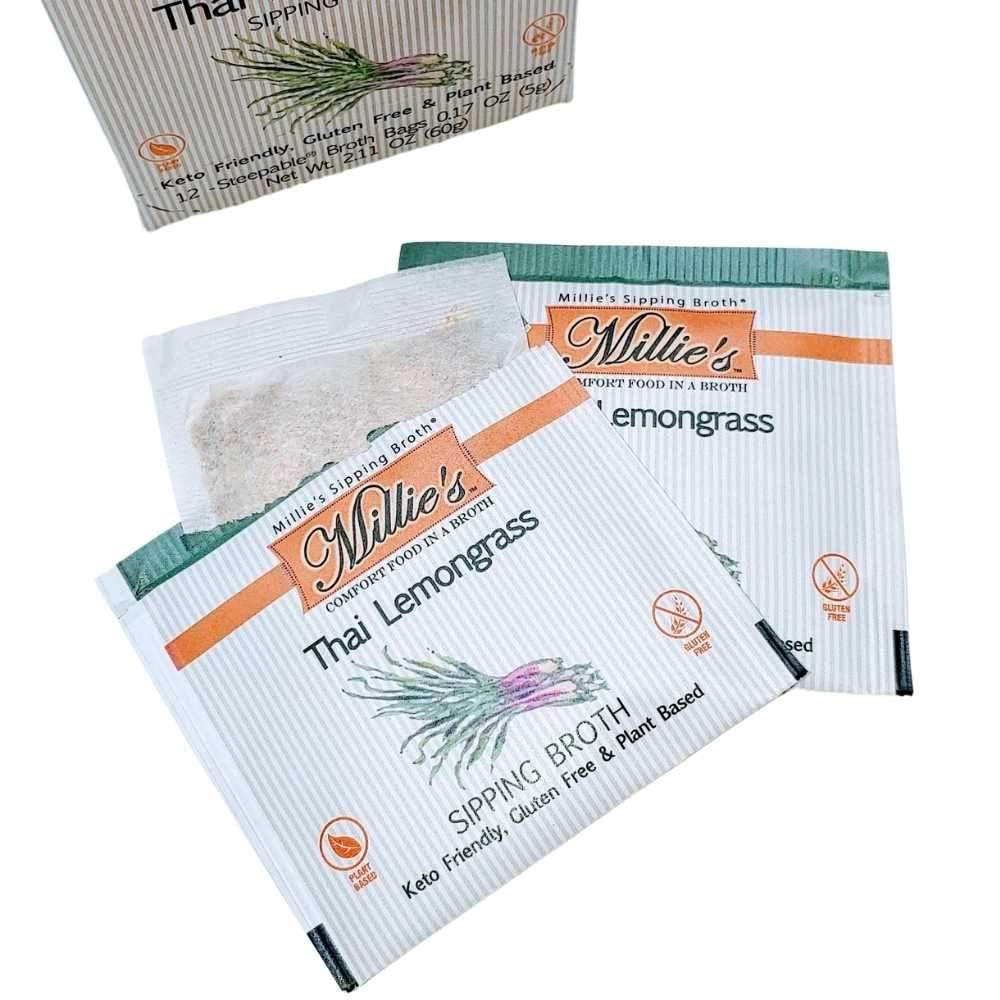 Millie's Thai Lemongrass Sipping Broth – 72 Bags, Vegan, Keto, Gluten Free | 6-Pack Gift Box