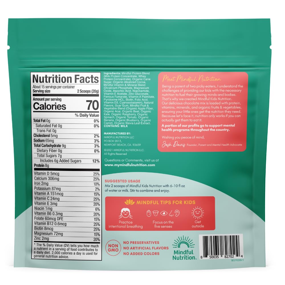 Mindful Nutrition Kids Protein Powder Shake Mix | Organic Greens, 8g Protein, 6g Added Sugar, 12.7oz