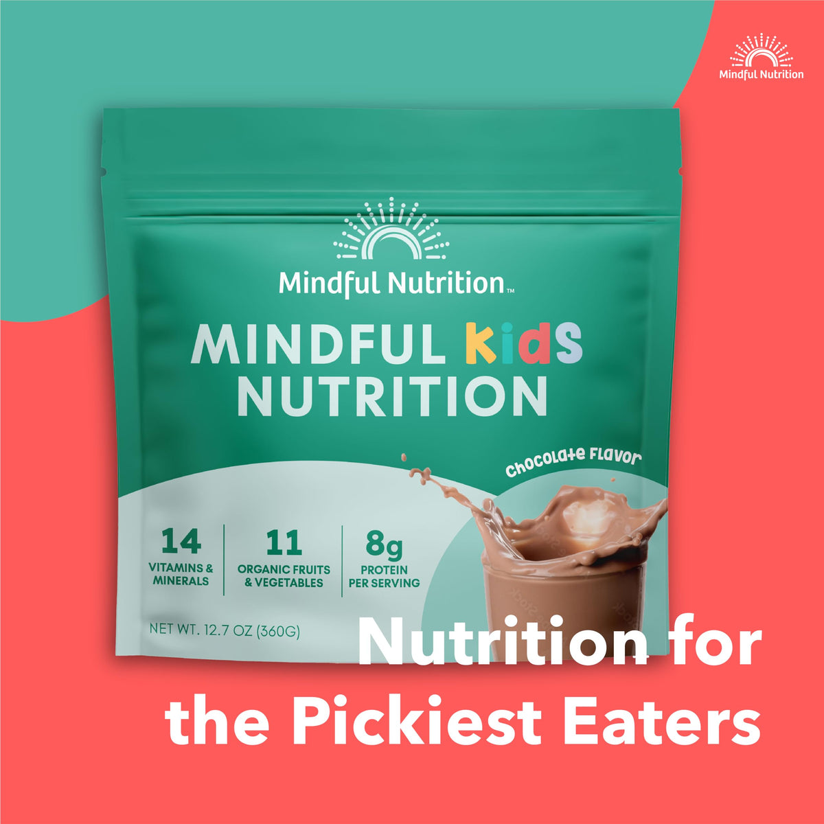Mindful Nutrition Kids Protein Powder Shake Mix | Organic Greens, 8g Protein, 6g Added Sugar, 12.7oz