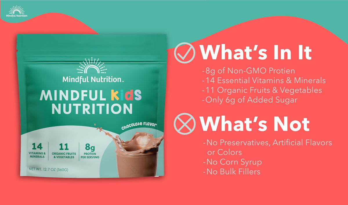 Mindful Nutrition Kids Protein Powder Shake Mix | Organic Greens, 8g Protein, 6g Added Sugar, 12.7oz