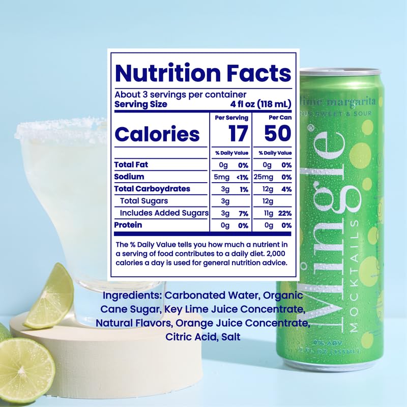 Mingle Mocktails Key Lime Margarita – Non-Alcoholic Sparkling Cocktails, 12 oz Can (Pack of 12)