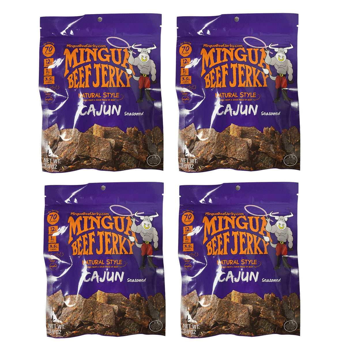 Mingua Beef Jerky Cajun-Seasoned – Nitrite-Free Spicy Jerky, 100% US Beef (4-Pack)