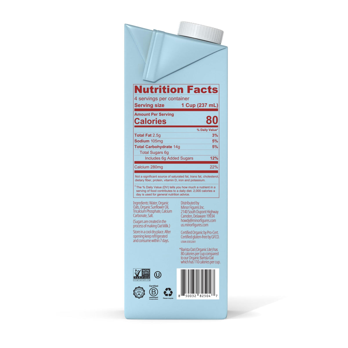 Minor Figures Light Oat Milk Barista Standard – 32 oz, 6 Pack, Unsweetened, Shelf-Stable