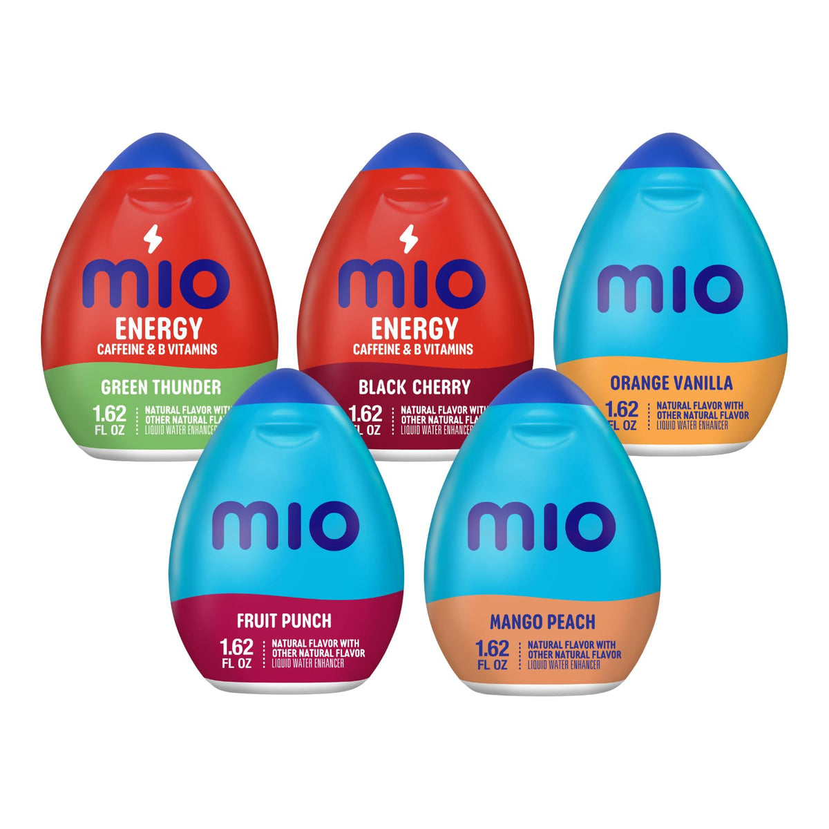 Mio Water Enhancement Variety Pack – 5 Flavors Green Thunder Black Cherry Orange Tangerine Fruit Punch Mango Peach 1.62 fl oz