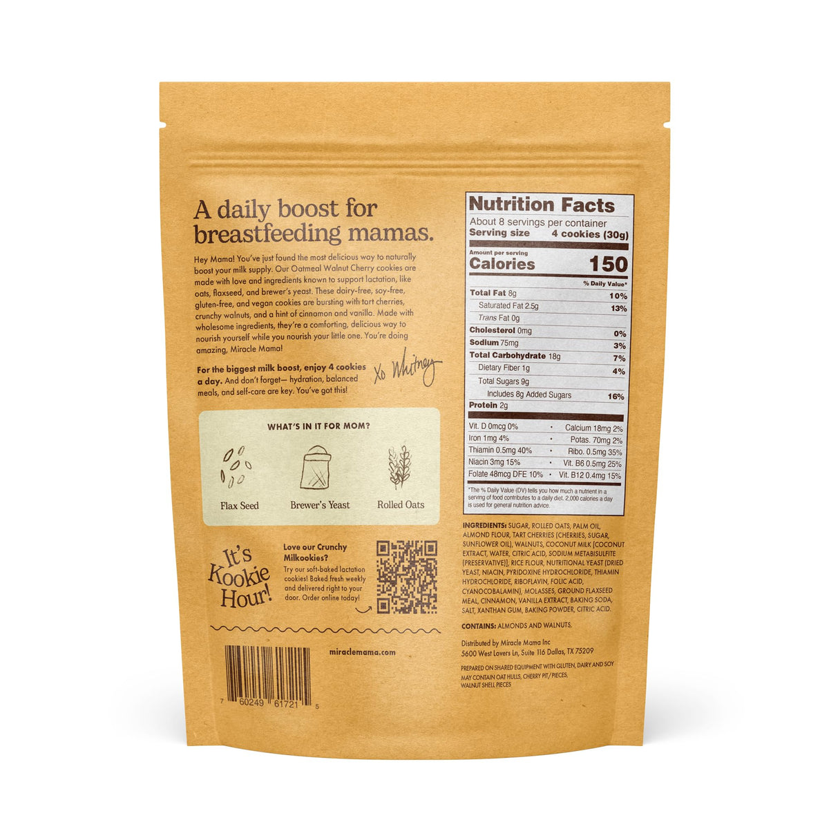Miracle Mama Milkookies – Lactation Cookies (Oatmeal Walnut Cherry) – Pack of 2, Dairy-Free & Gluten-Free