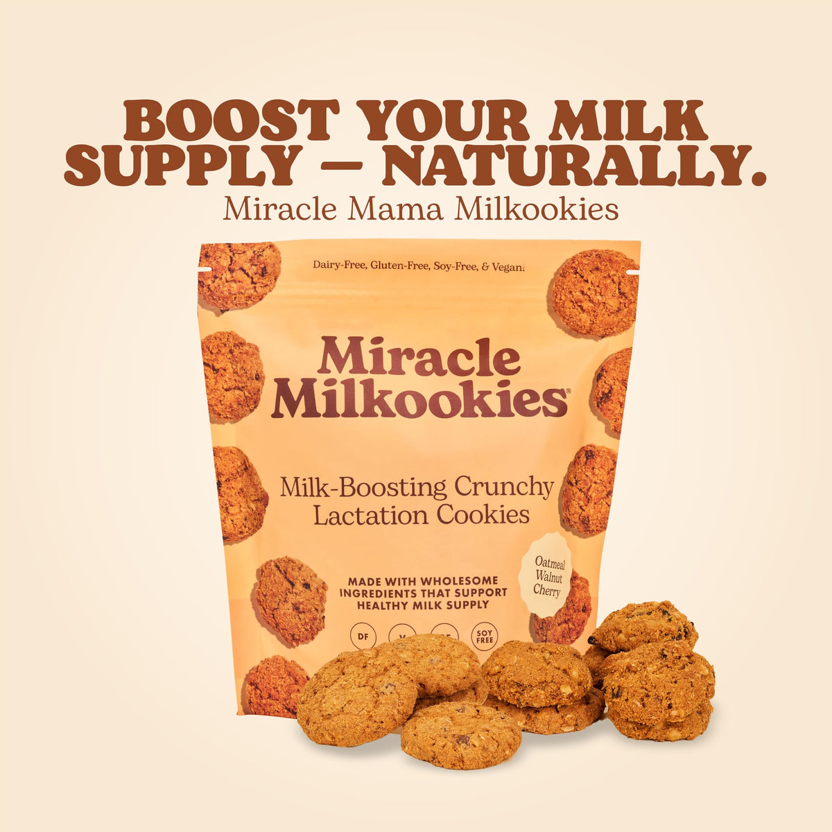 Miracle Mama Milkookies – Lactation Cookies (Oatmeal Walnut Cherry) – Pack of 2, Dairy-Free & Gluten-Free