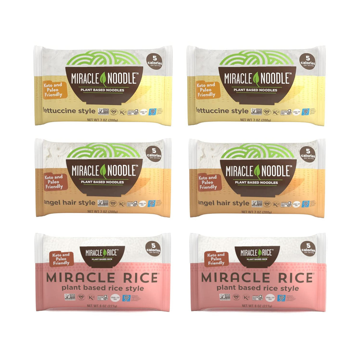 Miracle Noodle Variety Pack – Angel Hair, Fettuccine & Miracle Rice (5 Cal, 1g Net Carbs)
