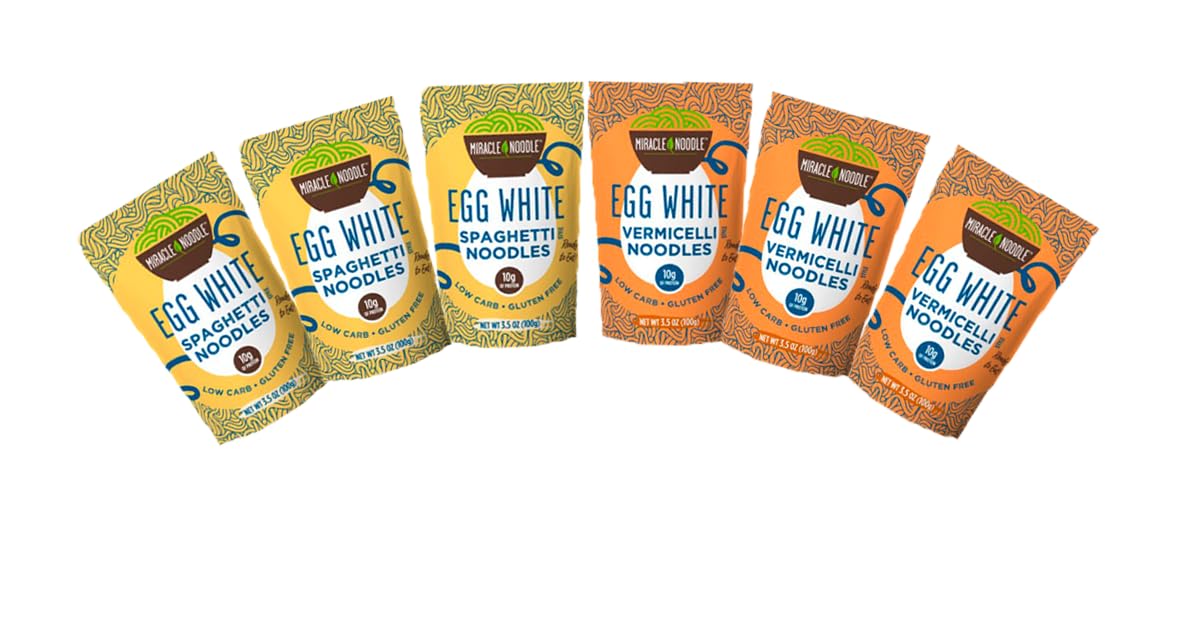 Miracle Noodle Egg White Pasta Variety Pack – 6x3.5 oz, High-Protein, Low-Carb, Gluten-Free