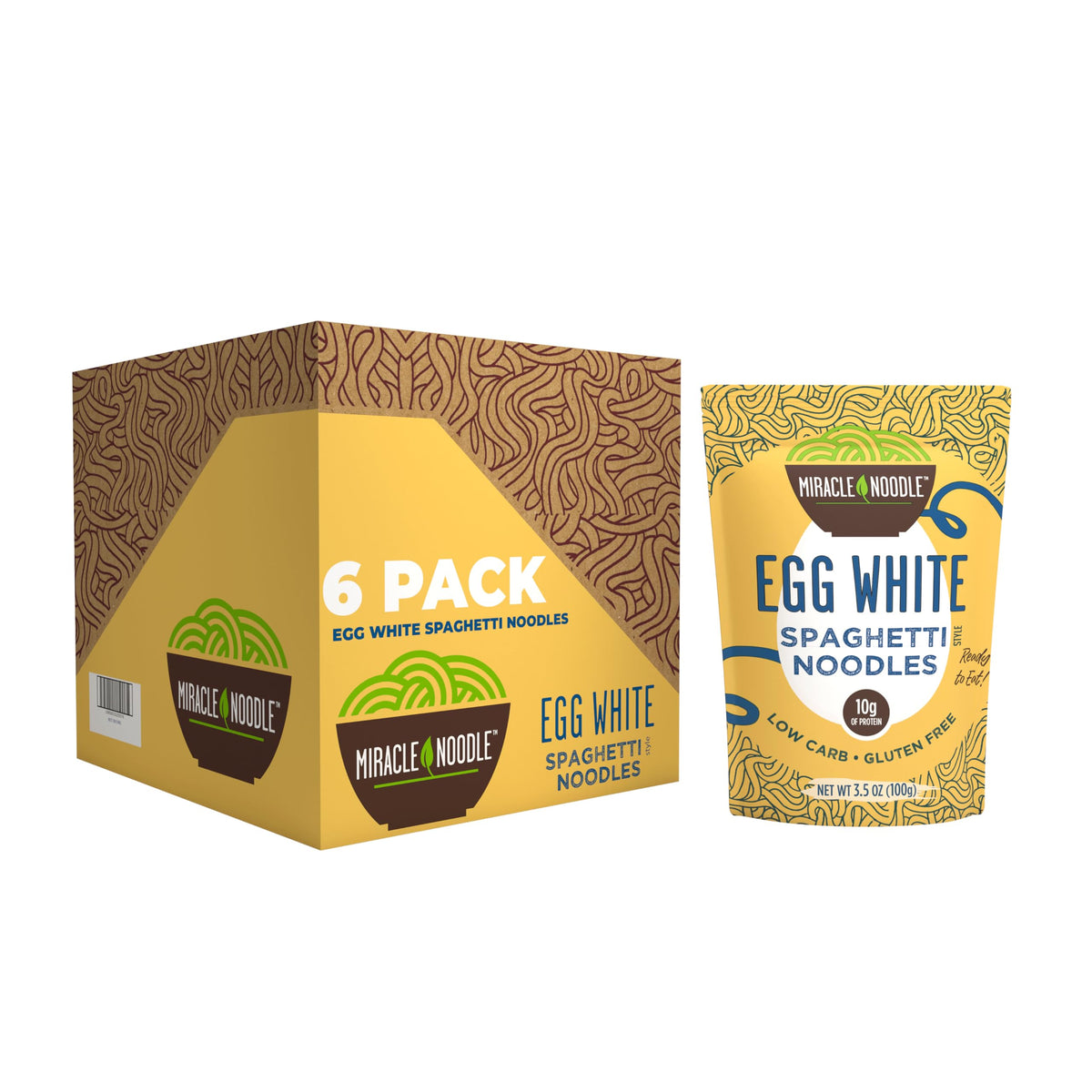 Miracle Noodle Egg White Spaghetti Pasta — Ready-to-Eat, 6 Pack, 10g Protein, 1g Net Carb, 45 Calories | Gluten-Free