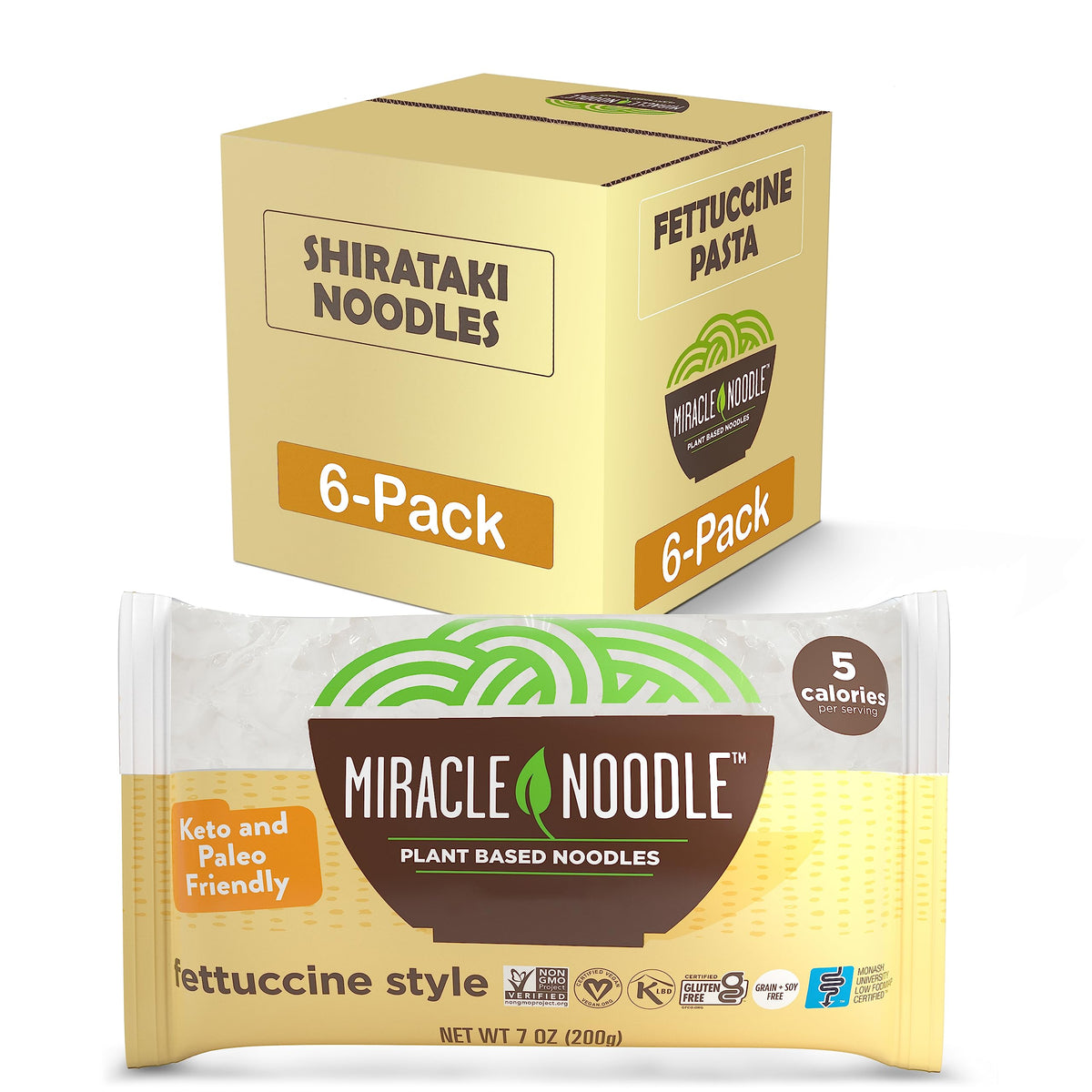 Miracle Noodle Fettuccine Konjac Noodles - Zero Calorie, Gluten Free, Keto, Non-GMO - 7 oz (6-Pack)