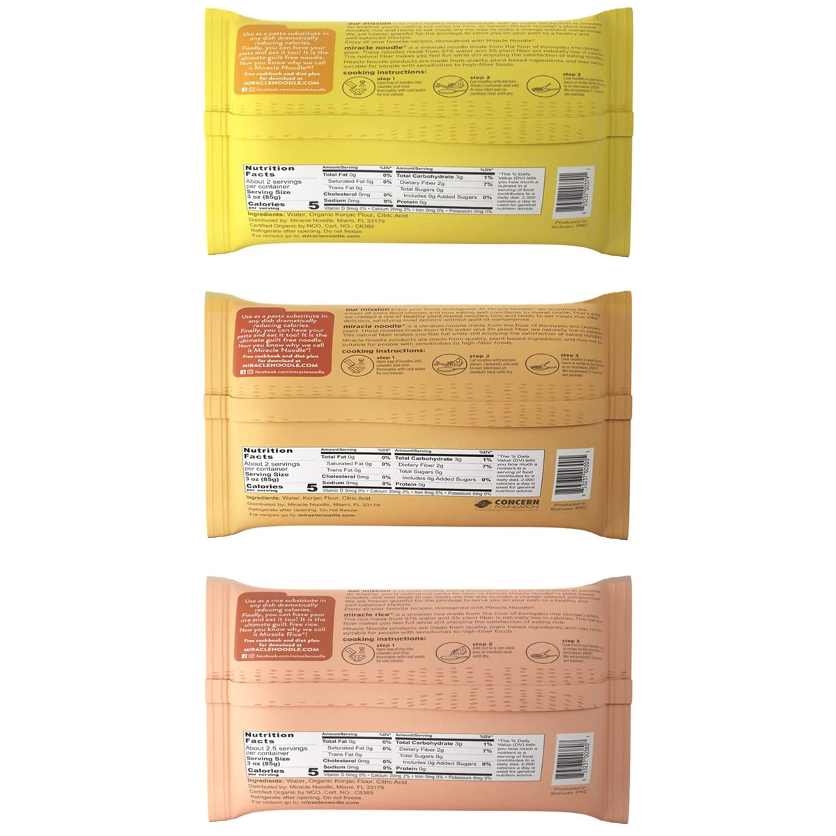 Miracle Noodle Variety Pack – Angel Hair, Fettuccine & Miracle Rice (5 Cal, 1g Net Carbs)