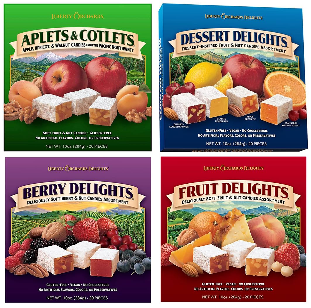 Mise Mise Liberty Orchards 4 Pack: Aplets & Cotlets, Berry Delight, Fruit Delights, Dessert Delights