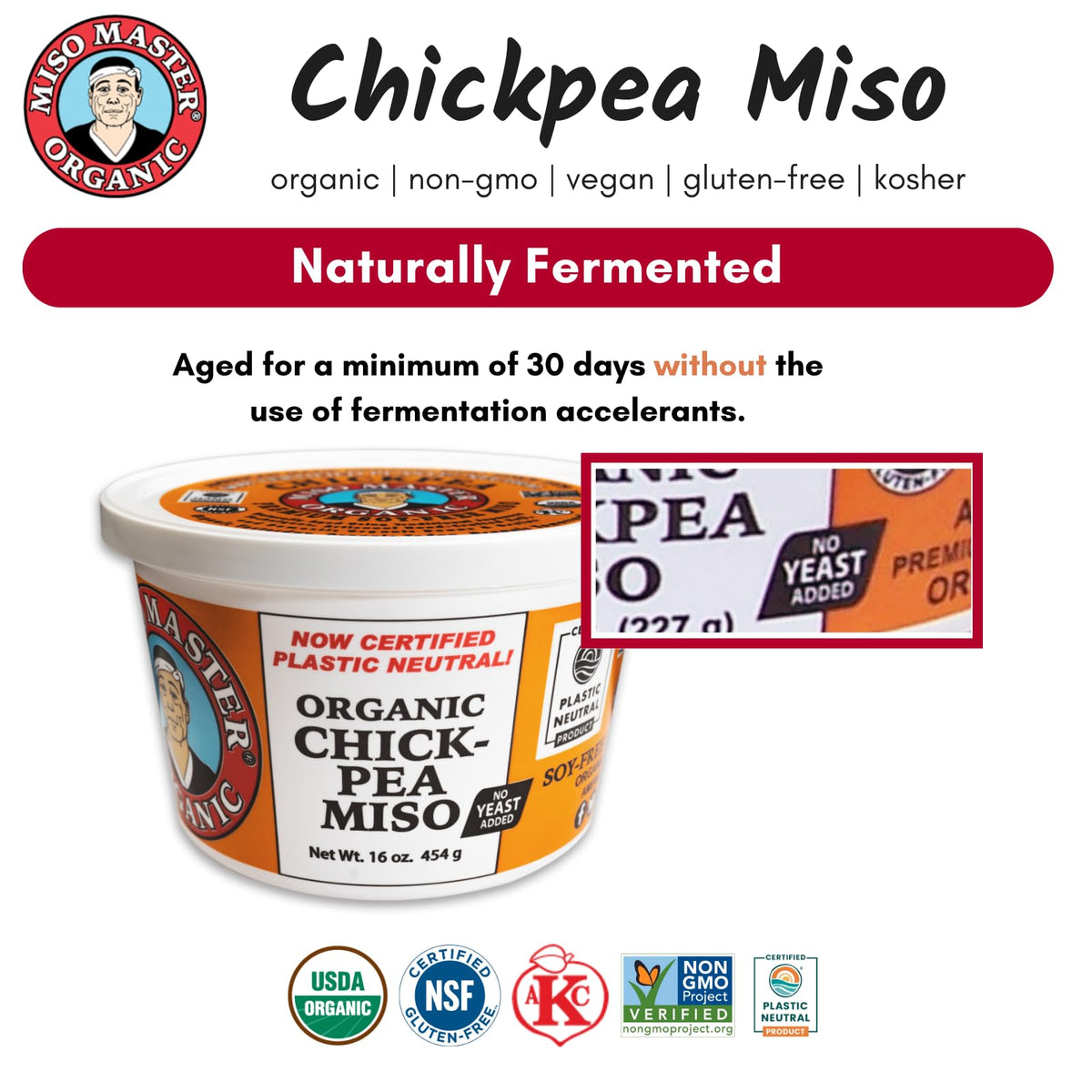 Miso Master Organic Chickpea Miso – Soy-Free White Miso Paste, 16 oz