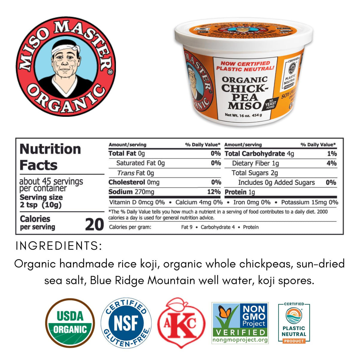 Miso Master Organic Chickpea Miso – Soy-Free White Miso Paste, 16 oz