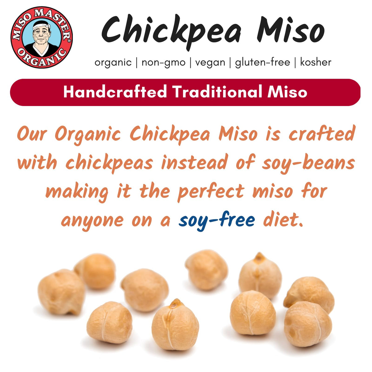 Miso Master Organic Chickpea Miso – Soy-Free White Miso Paste, 16 oz