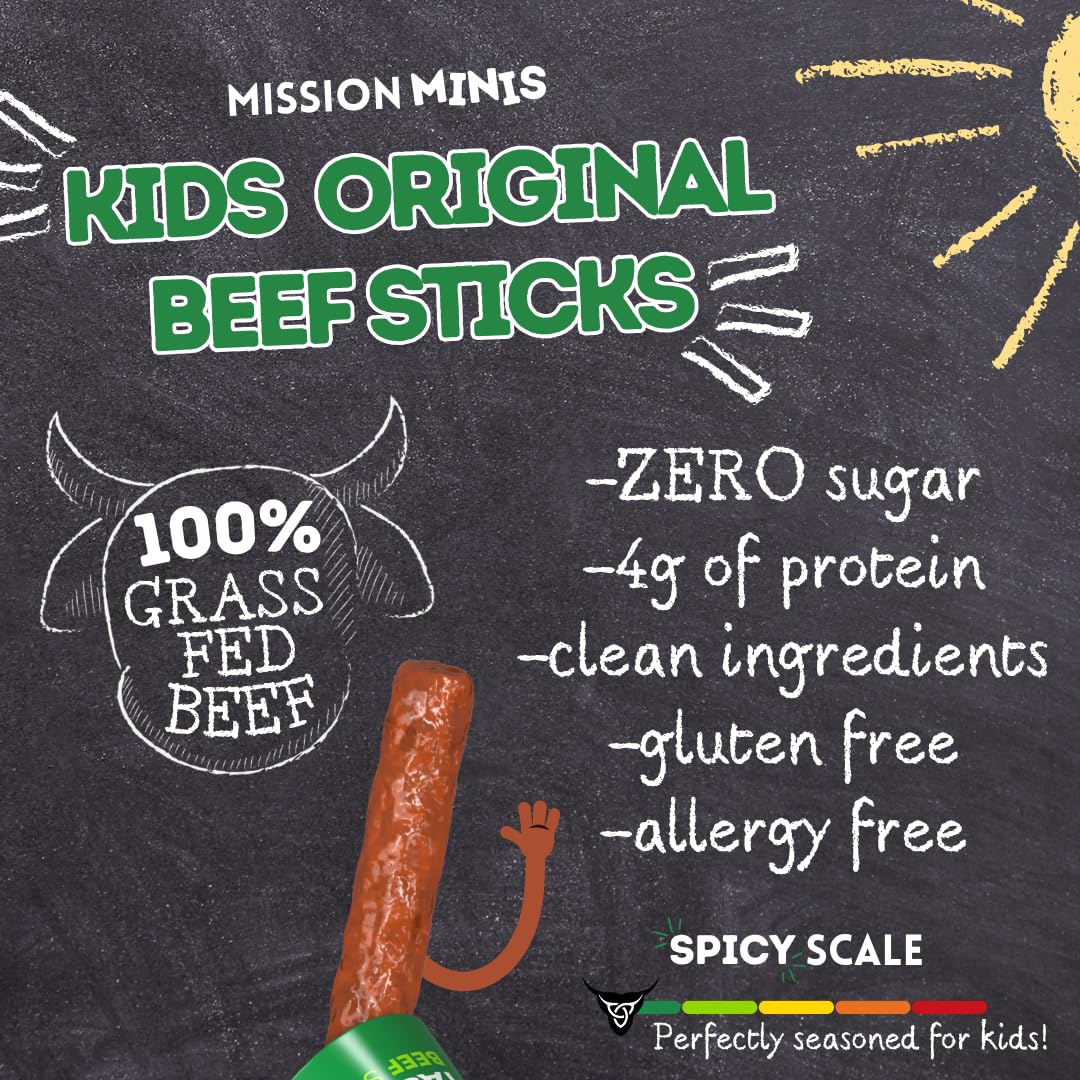 Mission Meats Kids Beef Sticks – 0.5oz, 24-Pack, Grass-Fed, Zero Sugar, 4g Protein, Gluten & Nut Free