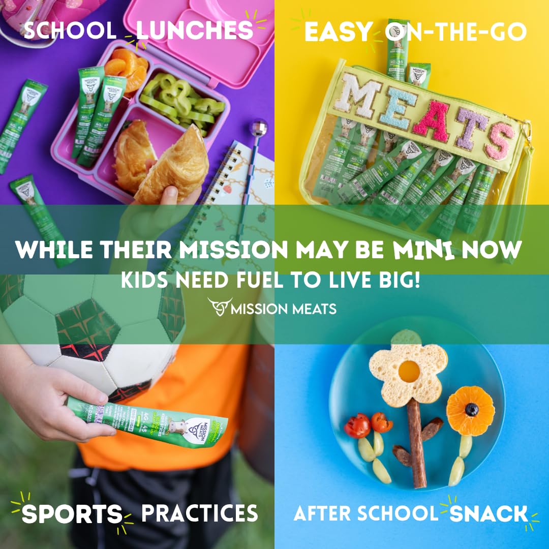 Mission Meats Kids Beef Sticks – 0.5oz, 24-Pack, Grass-Fed, Zero Sugar, 4g Protein, Gluten & Nut Free