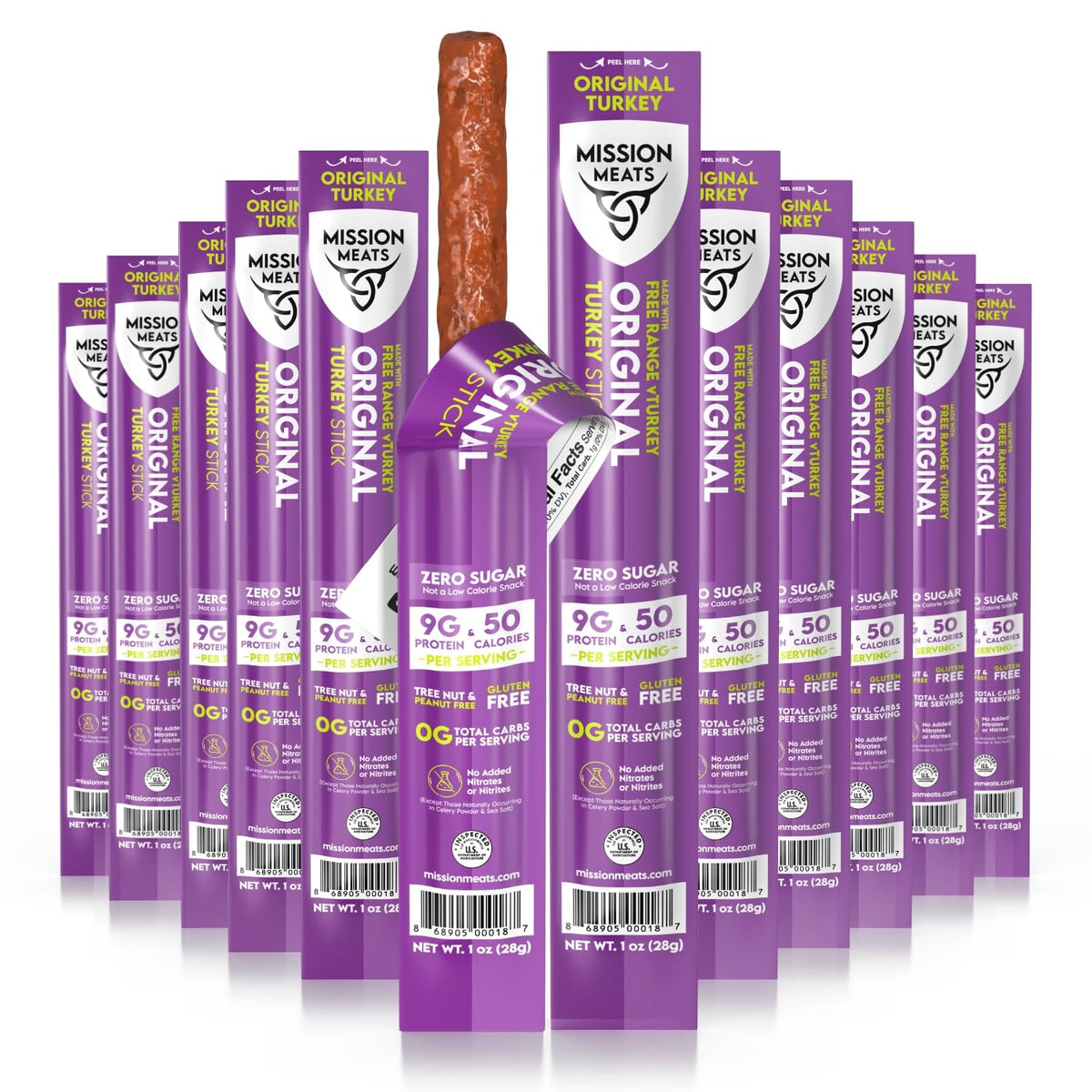 Mission Meats Turkey Sticks – 100% Free Range, Zero Sugar, 9g Protein, 12ct Original | Gluten Free