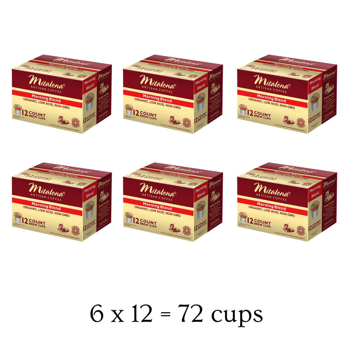 Mitalena Gourmet Coffee - Artisan Morning Blend Pods, Low Acid, Organic, Keurig K-Cup (72 ct)