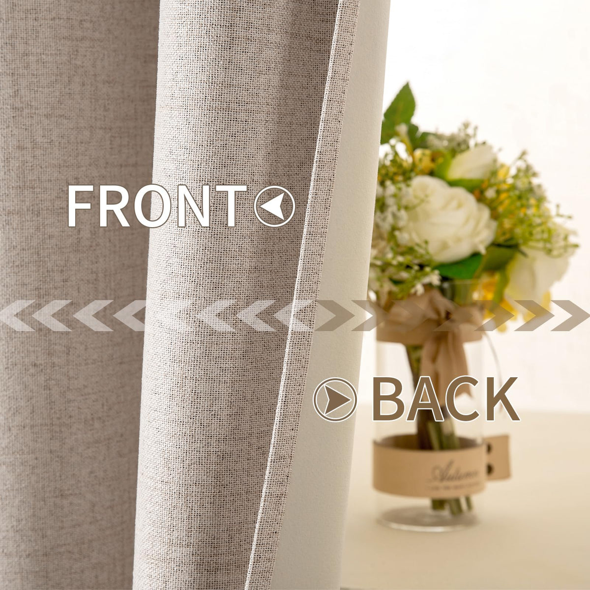 MIULEE 100% Blackout Linen Curtains for Bedroom 52x84 Inches Natural Beige