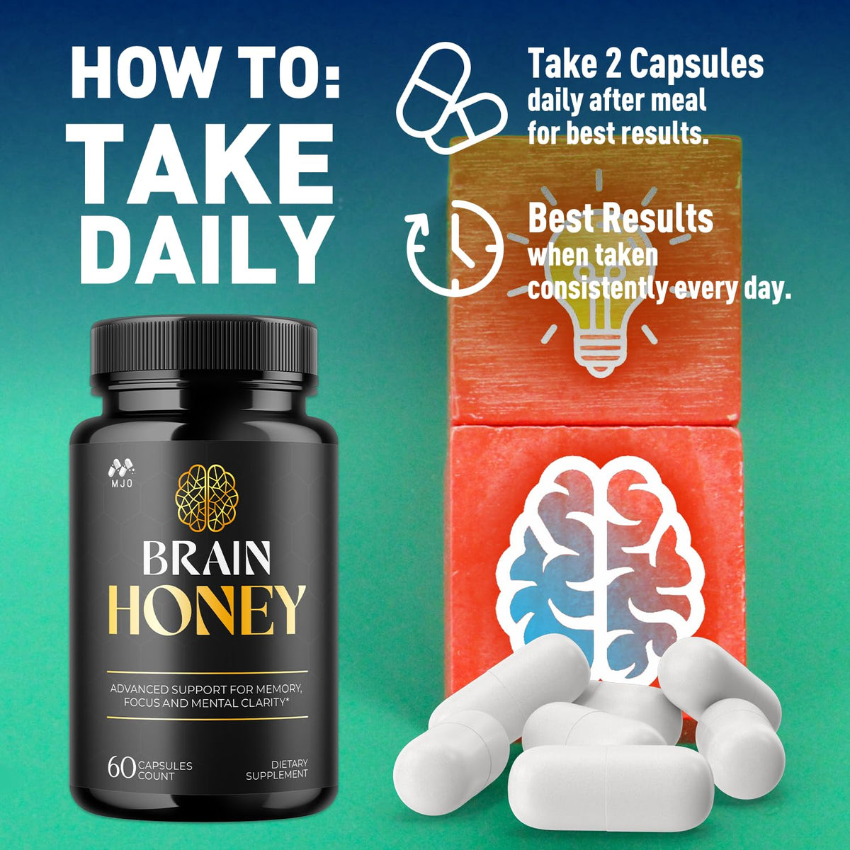 MJO Brain Honey Capsules – All-Natural Daily Wellness Multivitamin (60 Capsules)