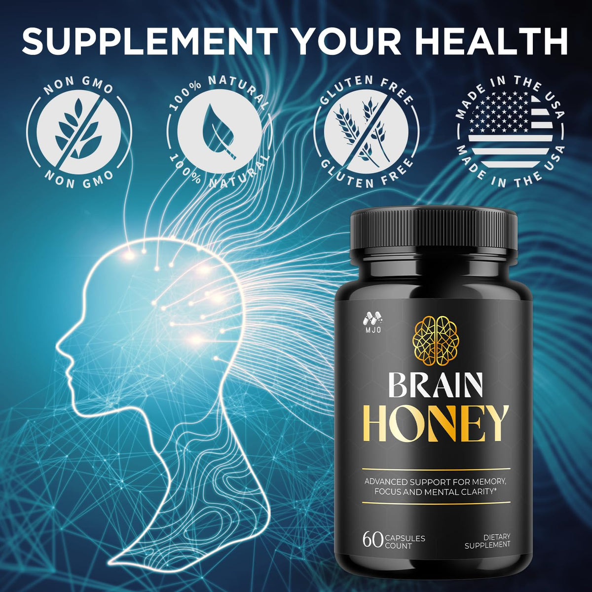 MJO Brain Honey Capsules – All-Natural Daily Wellness Multivitamin (60 Capsules)