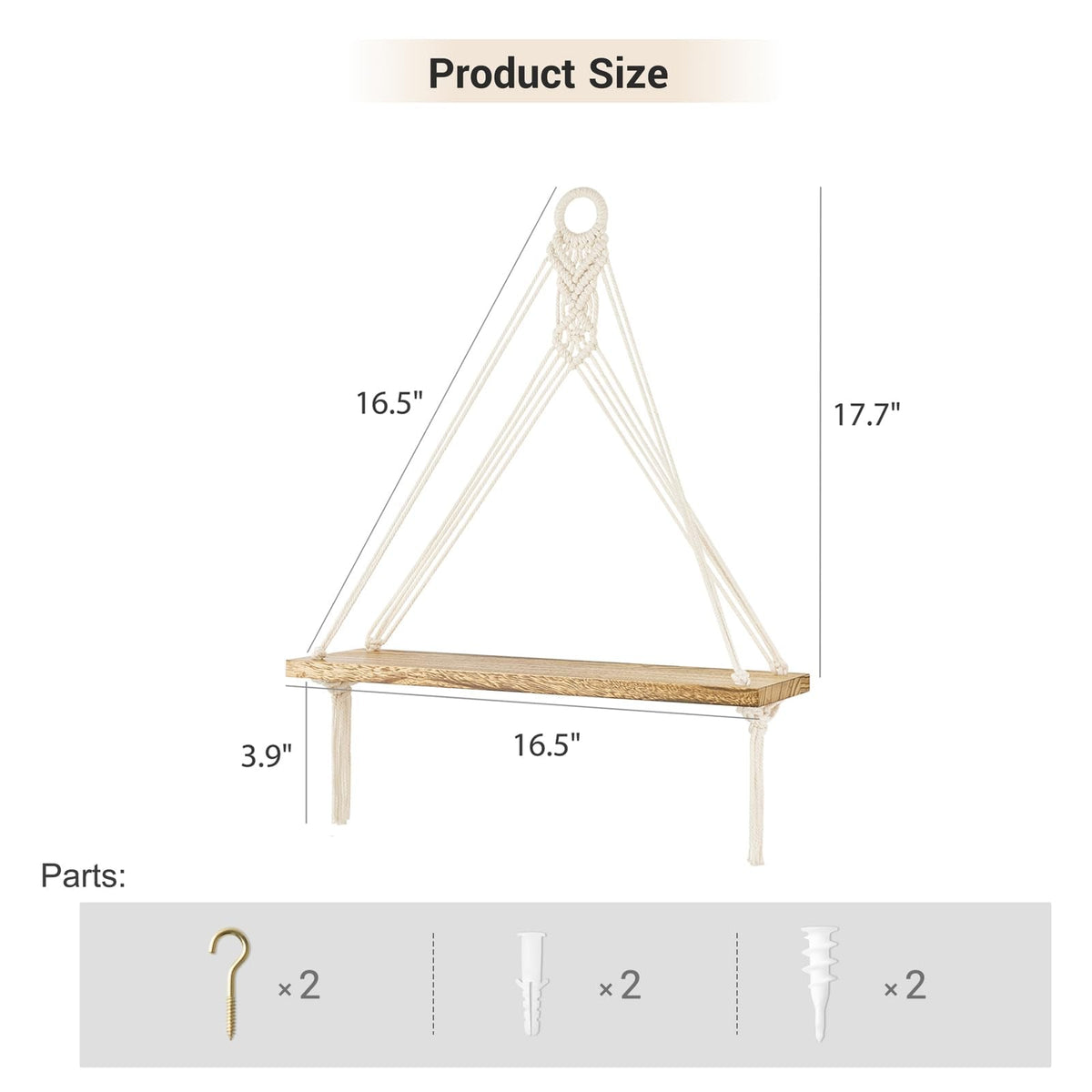 Mkono Macrame Hanging Shelves Boho Wall Decor Set of 2 Floating Wood Shelf