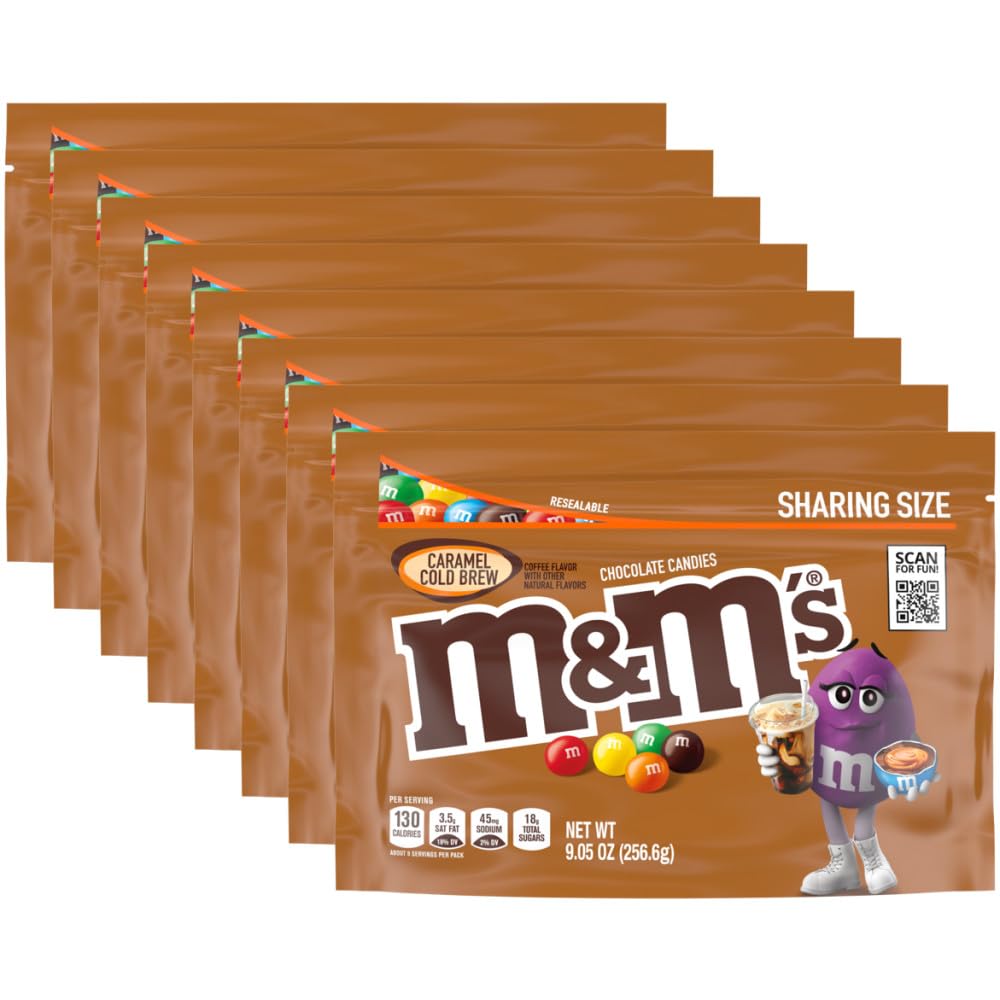 M&M'S Caramel Cold Brew Chocolate Candy – Sharing Size, 9.05 oz Bags (Pack of 8)