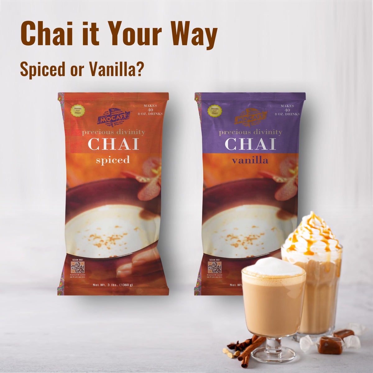 MOCAFÉ Spiced Chai Tea Latte Powder Mix – 3 lb Bulk Bag