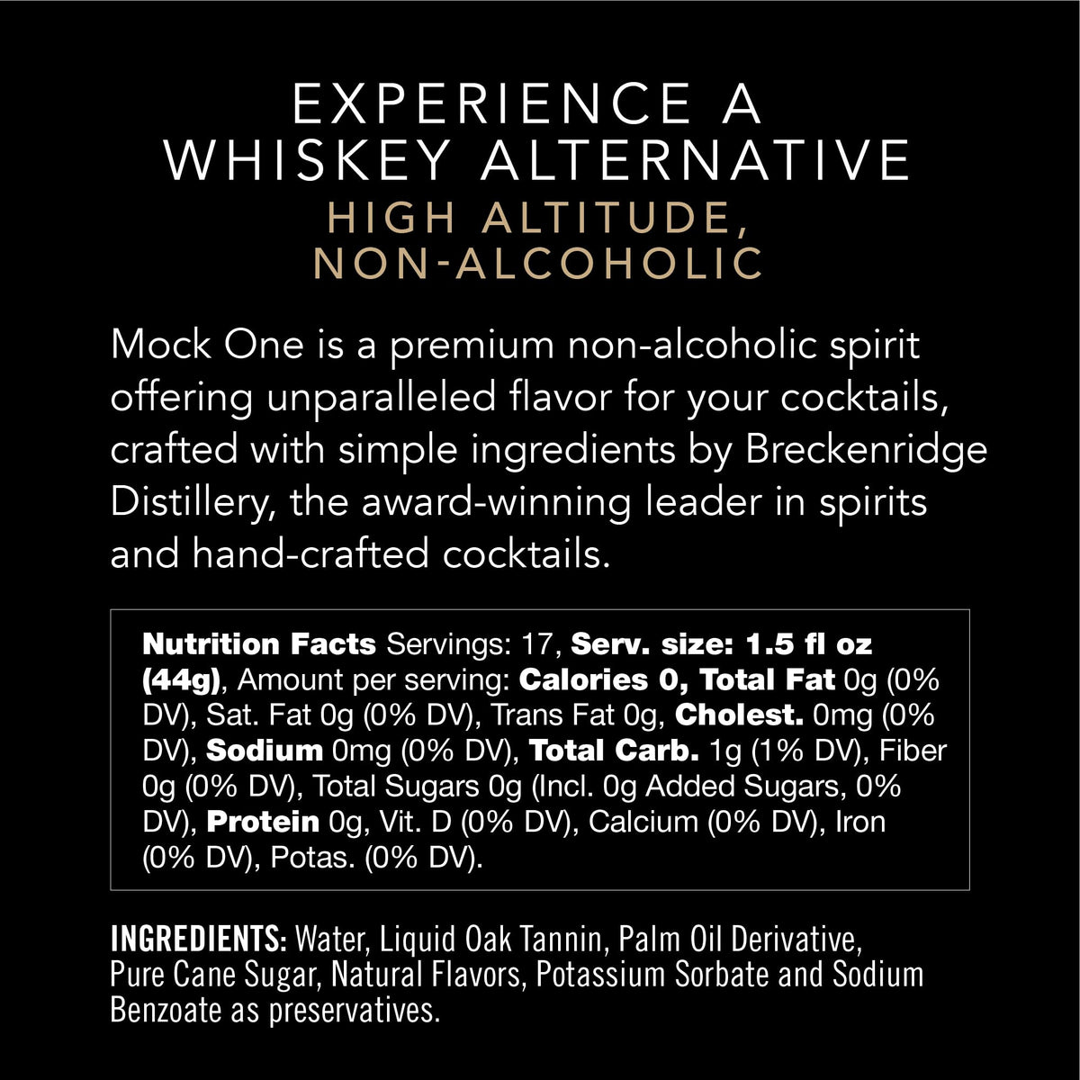 MOCK ONE Non-Alcoholic Whiskey – Zero-Proof Craft Spirit by Breckenridge Distillery (750ml)