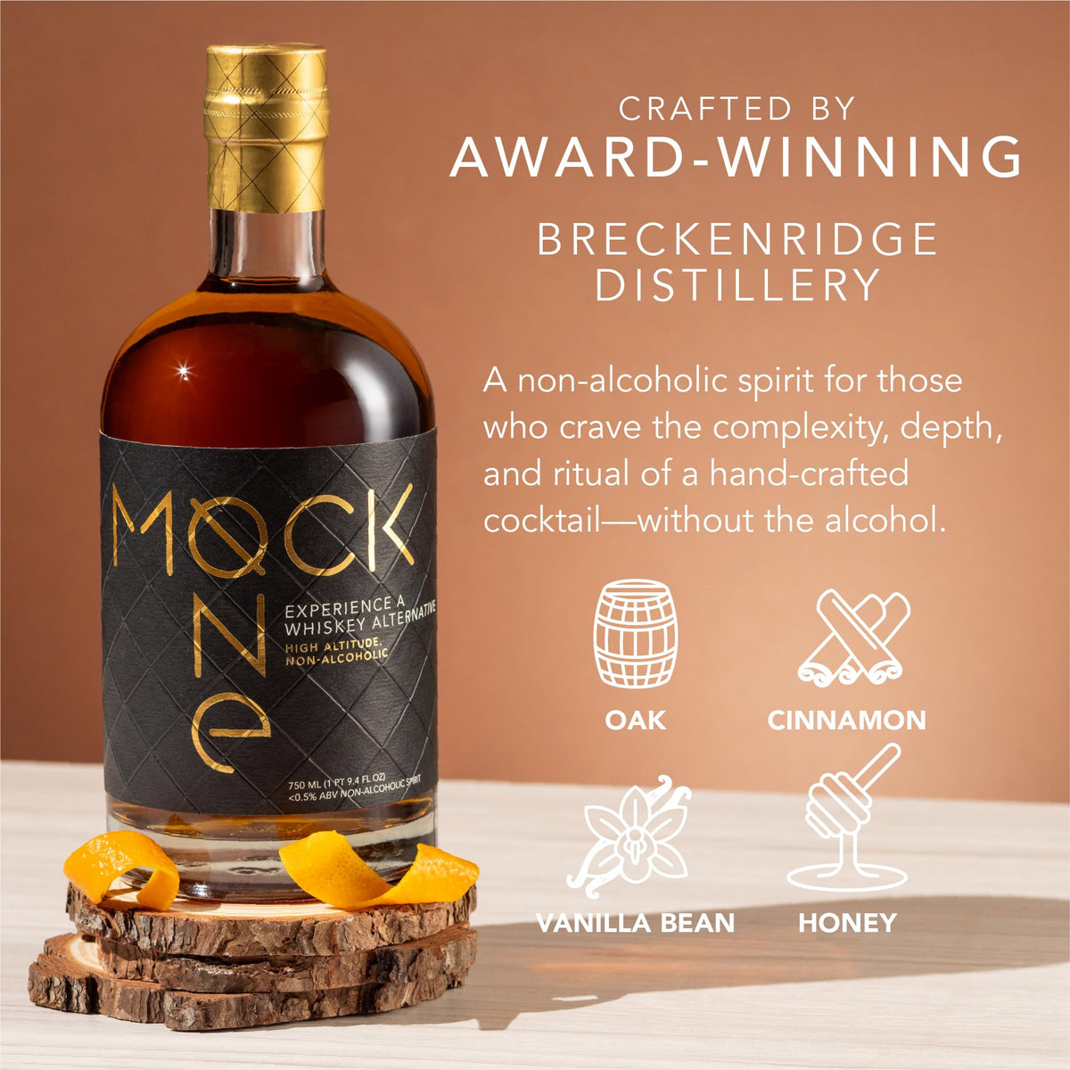 MOCK ONE Non-Alcoholic Whiskey – Zero-Proof Craft Spirit by Breckenridge Distillery (750ml)
