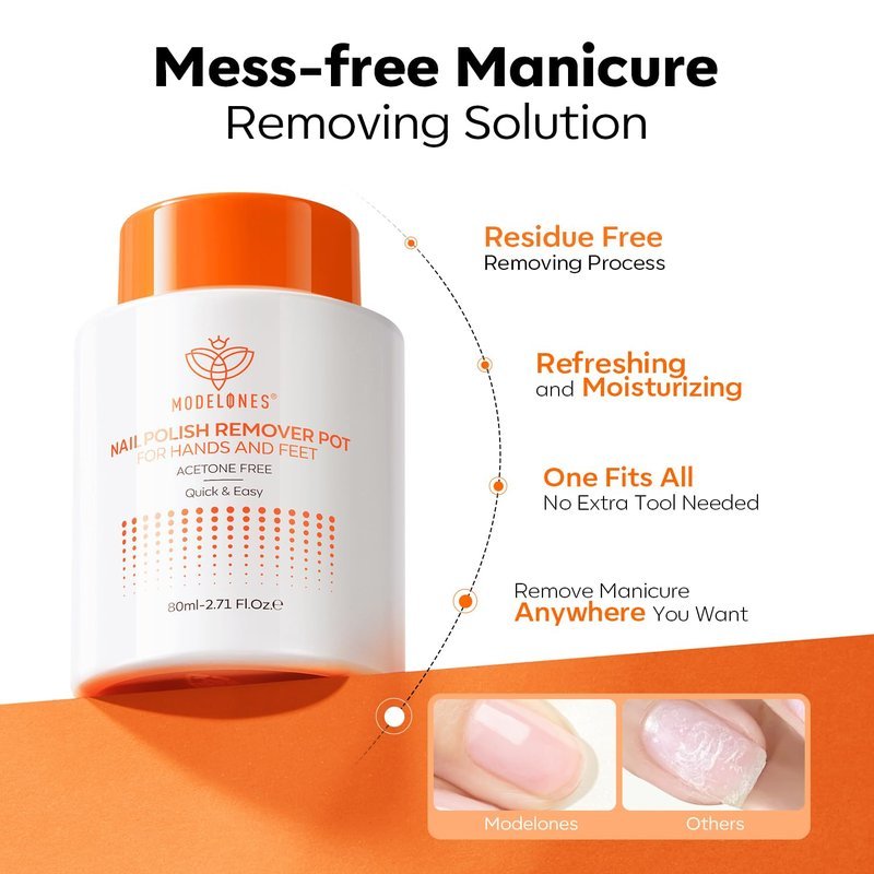 Modelones Nail Polish Remover Acetone-Free & Non Drying Nail Polish Remover Pot with Sponge-Top Lid Contains Jojoba Oil Professional Nail Remove Jar for Home Salon (80 ml)