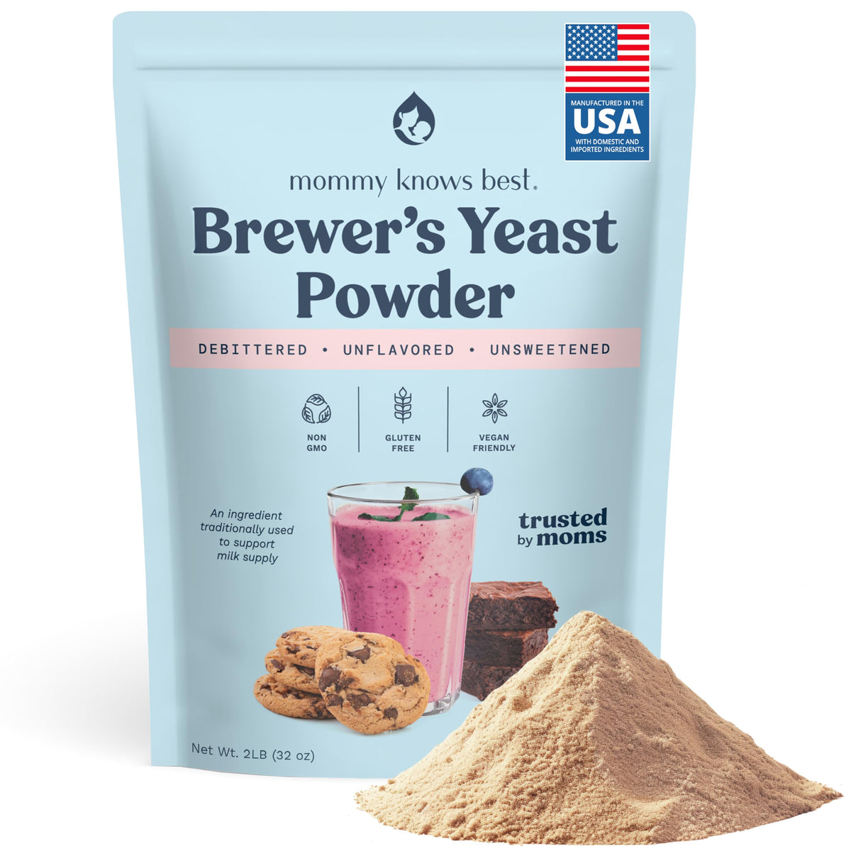 Mommy Knows Best Brewers Yeast Powder for Lactation — Mild Nutty Flavor, Unsweetened & Debittered, 32 oz