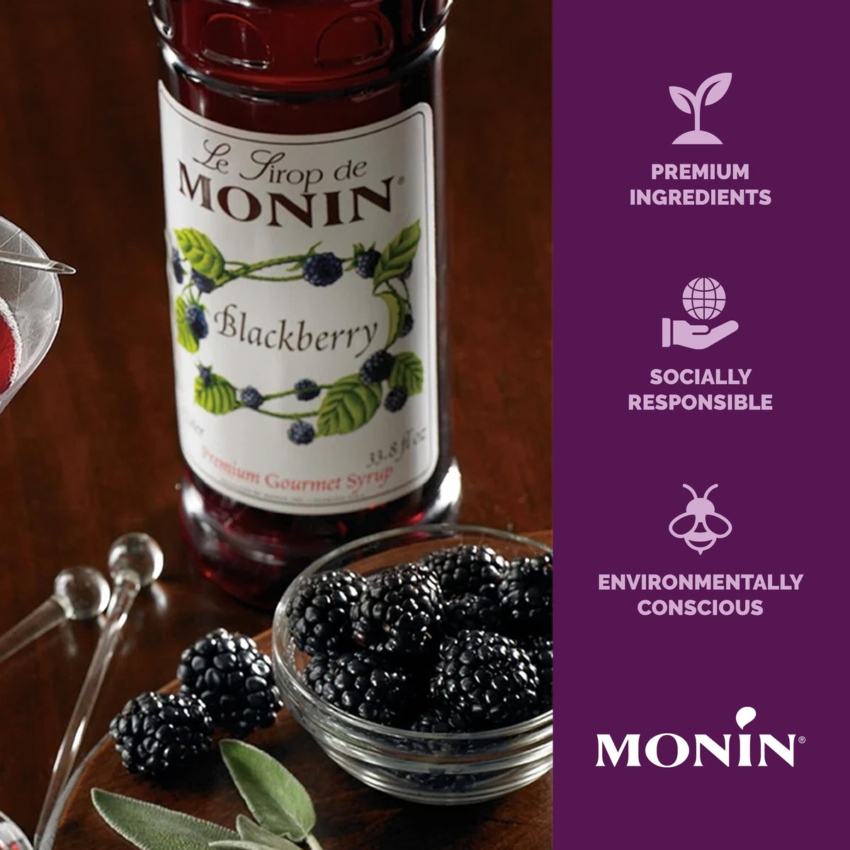 Monin Blackberry Syrup with BPA-Free Pump – Boxed 750 ml, Gluten-Free & Non-GMO